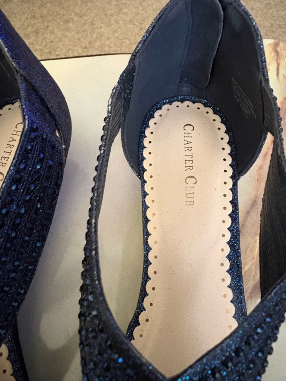 Charter Club Blue Ginifur Wedge Sandals-  Strappy, Back Zip-SPARKLE Sz 11- NEW! - Picture 10 of 10